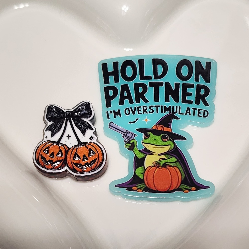 Halloween Witch FrogFlatback Focal Bead Beaded Pen Badge Keychain Pumpkin